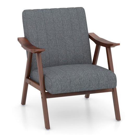 Modern Accent Chair with Armrests and Rubber Wood Frame in light grey on a plain white background
