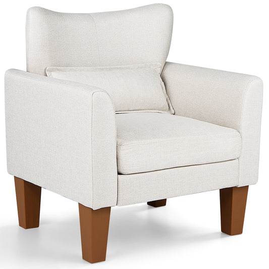 Modern Accent Chair with removable cushion and pillow in beige fabric