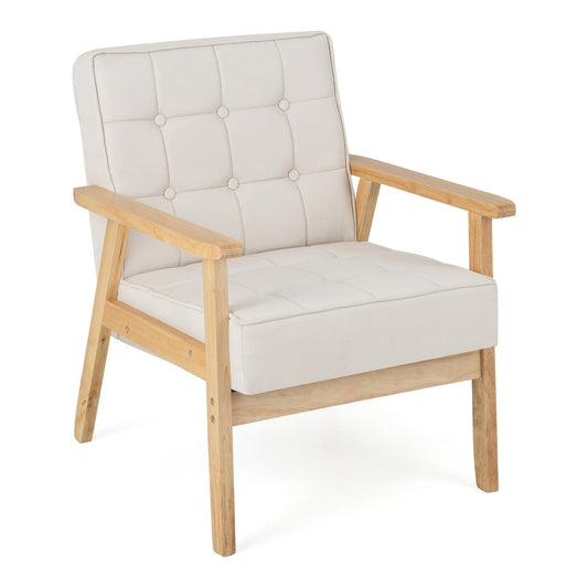 Modern Accent Chair with Rubber Wood Armrests -Beige on a plain white background