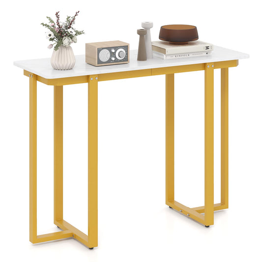 Modern Faux Marble Entryway Console Table with geometric metal frame