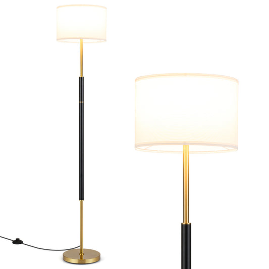 Modern Floor Lamp with Eye-Protecting Lampshades and Weighted Base, a tall black and gold lamp with a white shade