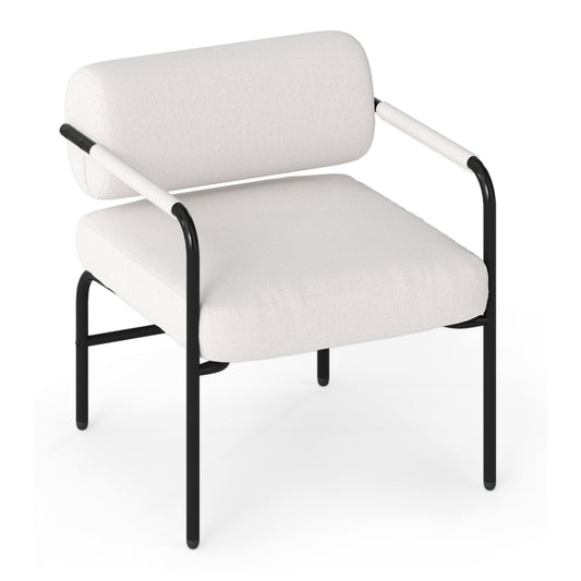 Modern Leisure Chair upholstered in white velvet with black metal legs
