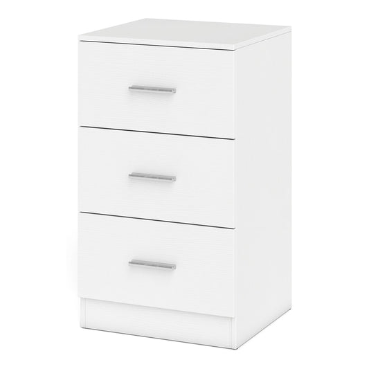 Modern Nightstand End Table with three storage drawers in white