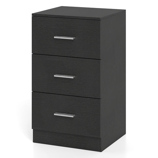 Modern Nightstand End Table with three storage drawers in black wood effect finish