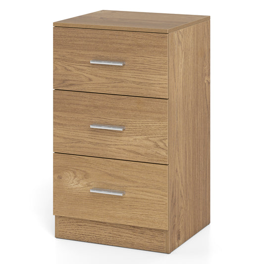 Modern Nightstand End Table with 3 storage drawers in natural wood effect