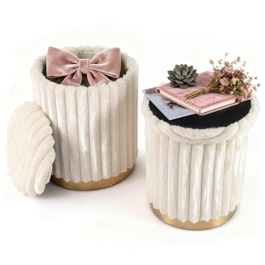 Modern Ottoman Set of 2 with detachable lids and hidden storage space in beige