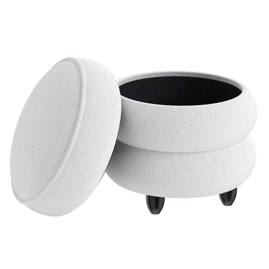 Modern Round Storage Ottoman with a removable white lid and dark wooden legs