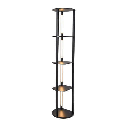 Modern Shelf Floor Lamp Wood Freestanding Display Rack with four rotatable LED strips