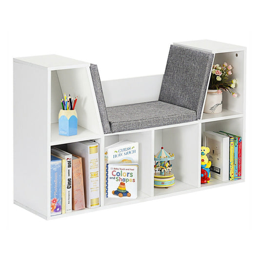 Modern Storage Organizer Cabinet with Seat Cushion in white with grey cushion