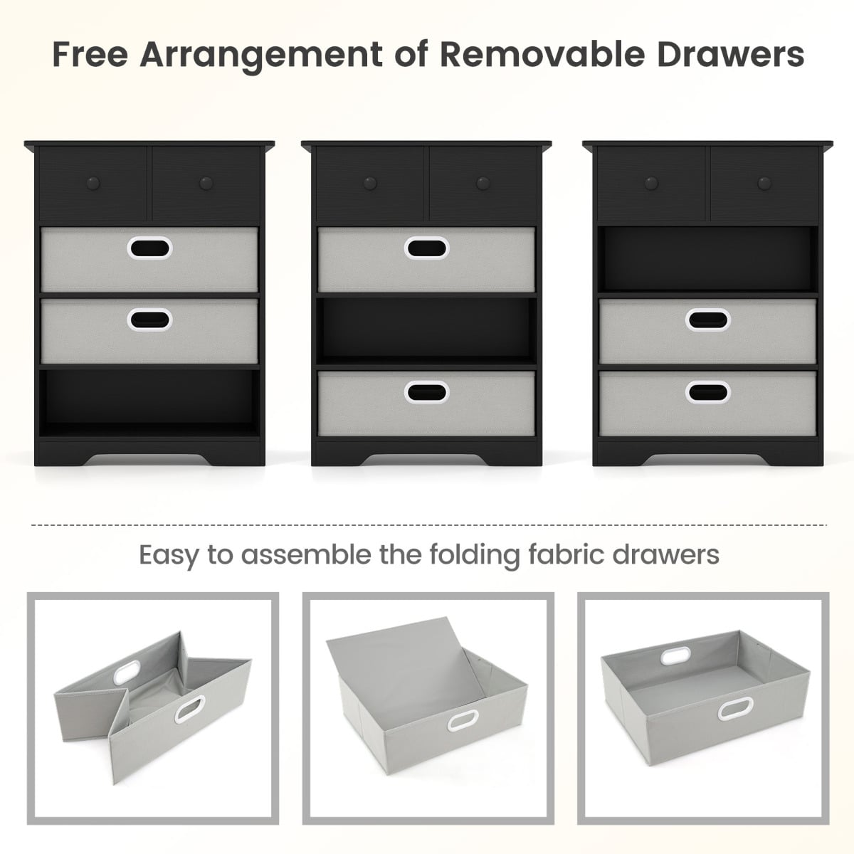Modern Chest Storage Organizer with Open Shelves-Black