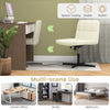 PU Leather Upholstered Armless Cross Legged Office Desk Chair No Wheels-Beige