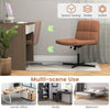 PU Leather Upholstered Armless Cross Legged Office Desk Chair No Wheels-Brown