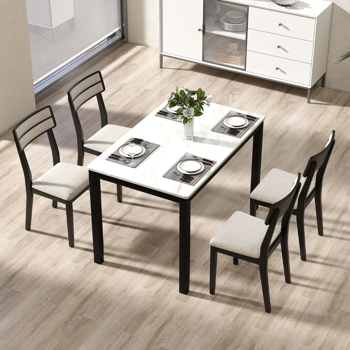 Modern Dining Chairs Set of 4 Upholstered Armless Accent Side Chairs-Black-Set of 4