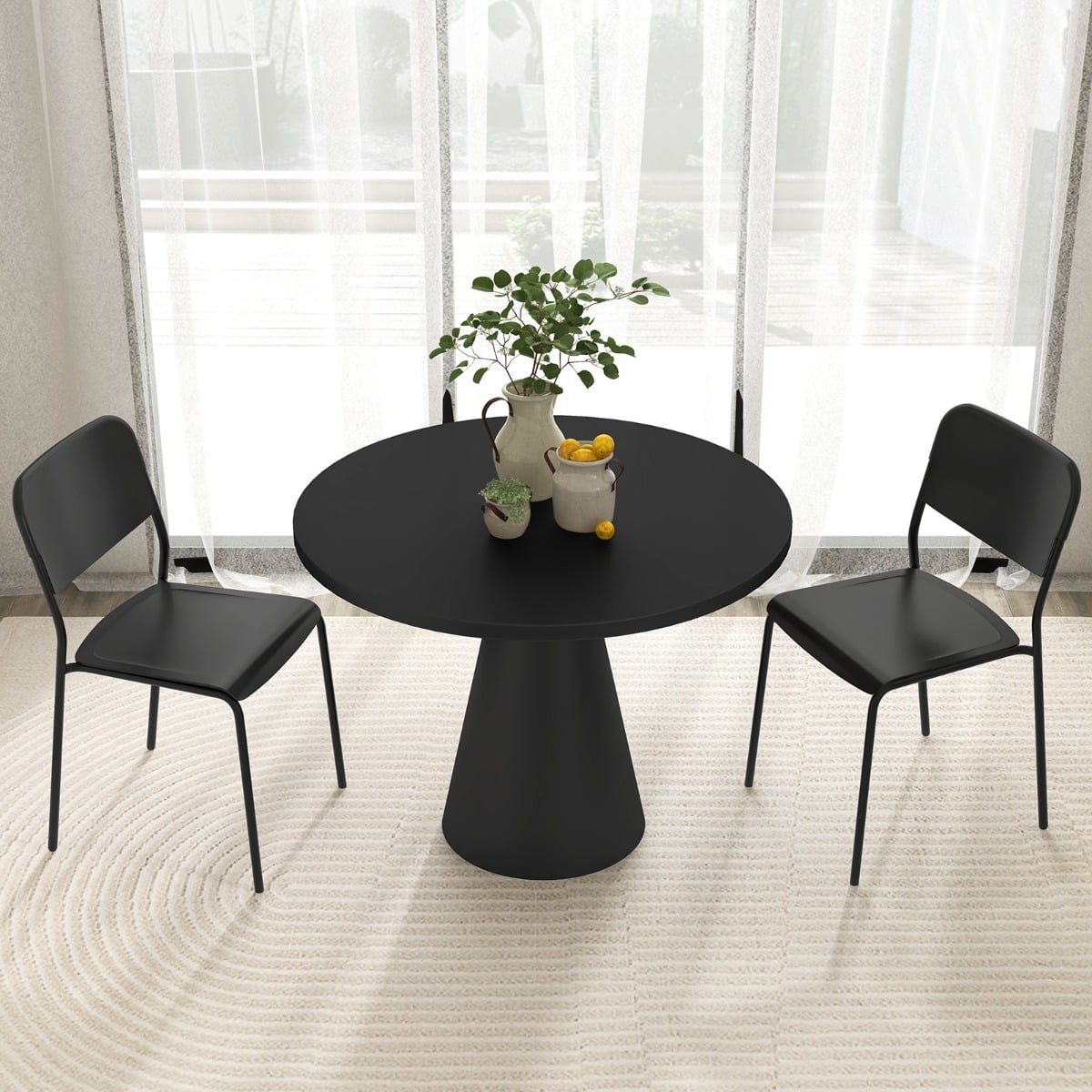 Modern Dining Chairs Set of 4 with Tilted Backrest and Sturdy Metal Legs-Black