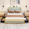 Modern Faux Leather Upholstered Platform Bed with Storage Headboard-Golden-King Size