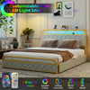 Modern Faux Leather Upholstered Platform Bed with Storage Headboard-Golden-King Size