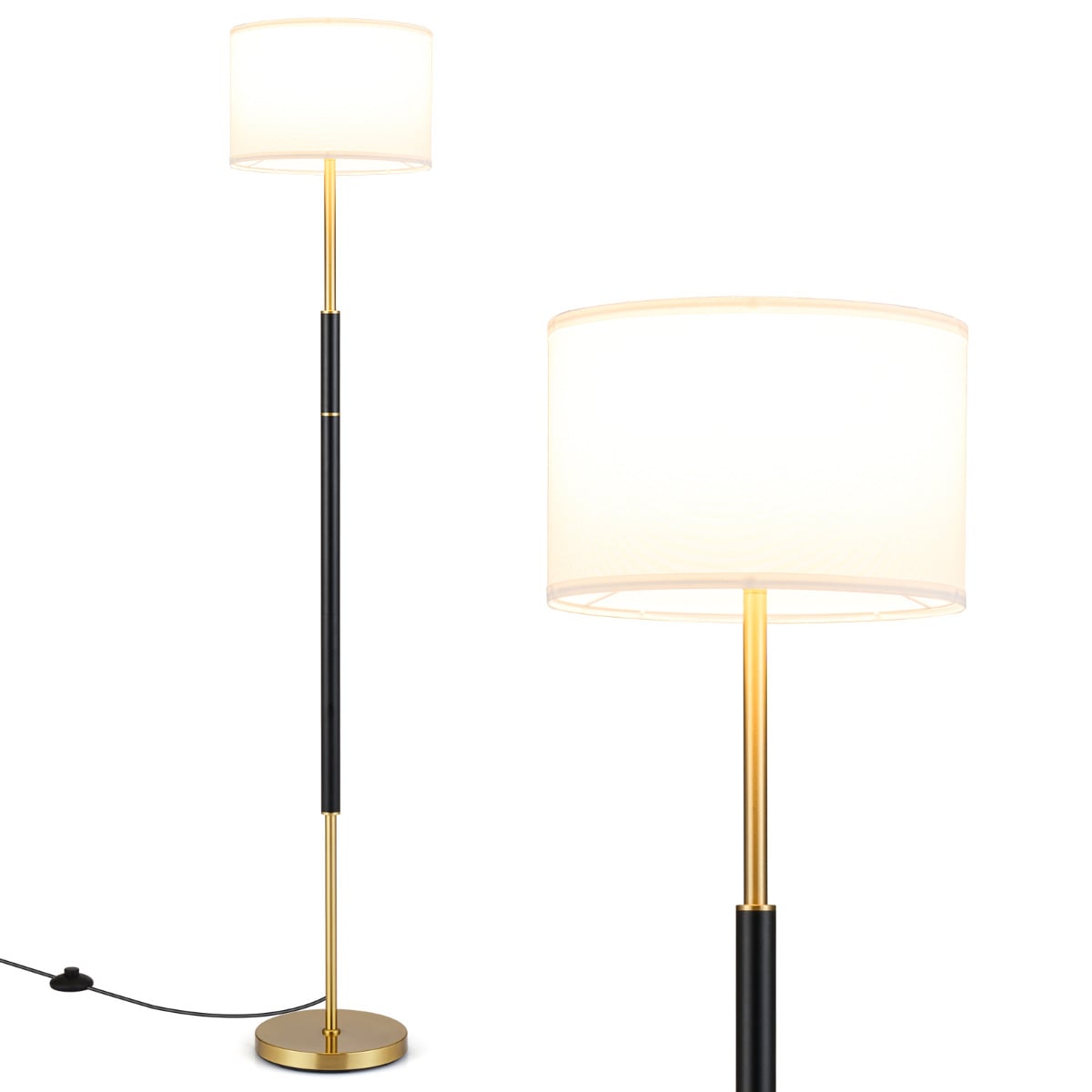 Modern Floor Lamp with Eye-Protecting Lampshades and Weighted Base-Black