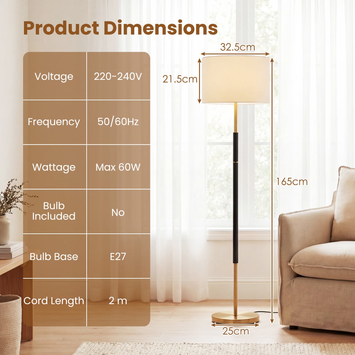 Modern Floor Lamp with Eye-Protecting Lampshades and Weighted Base-Black