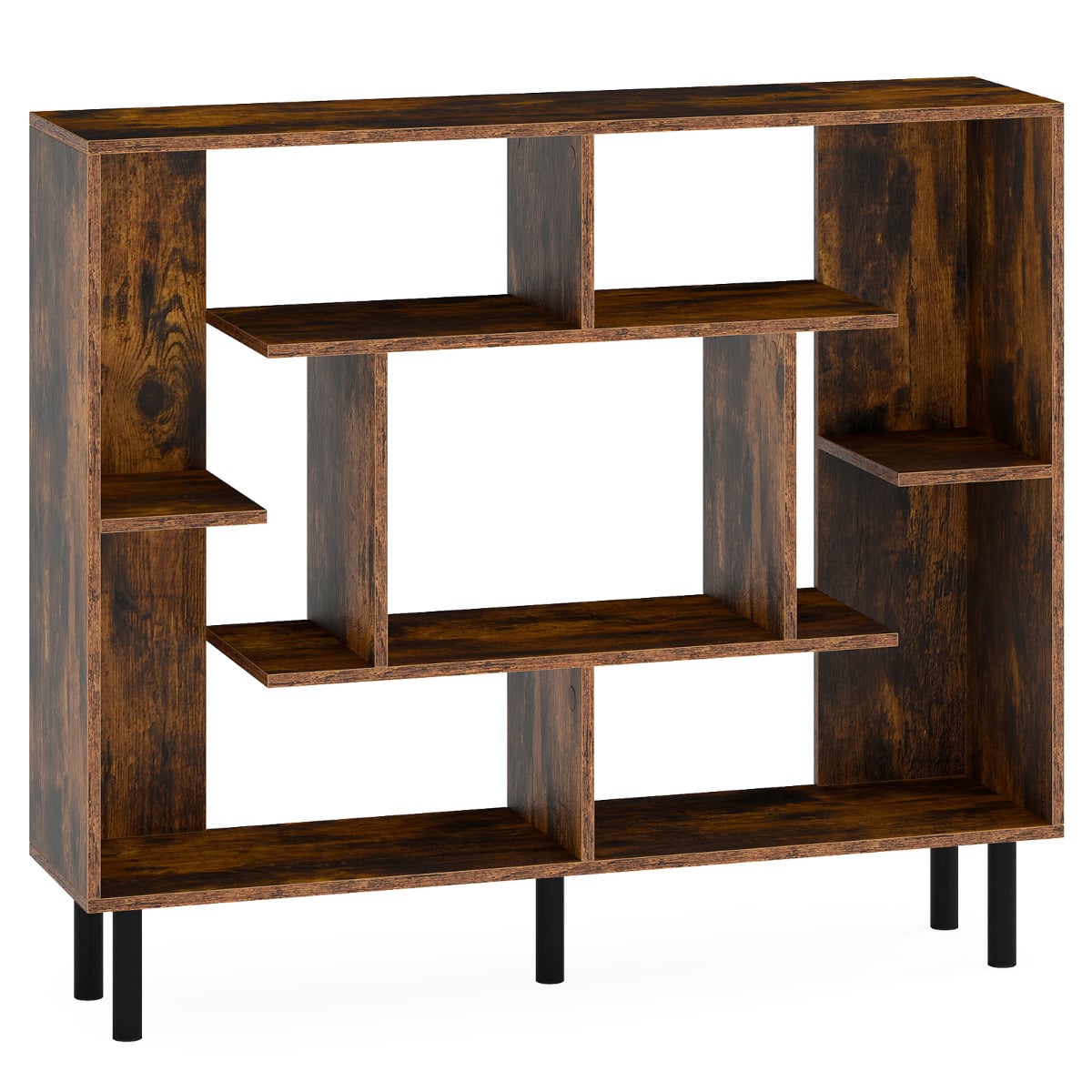 Modern Geometric Bookcase with Anti-tipping Devices-Rustic Brown