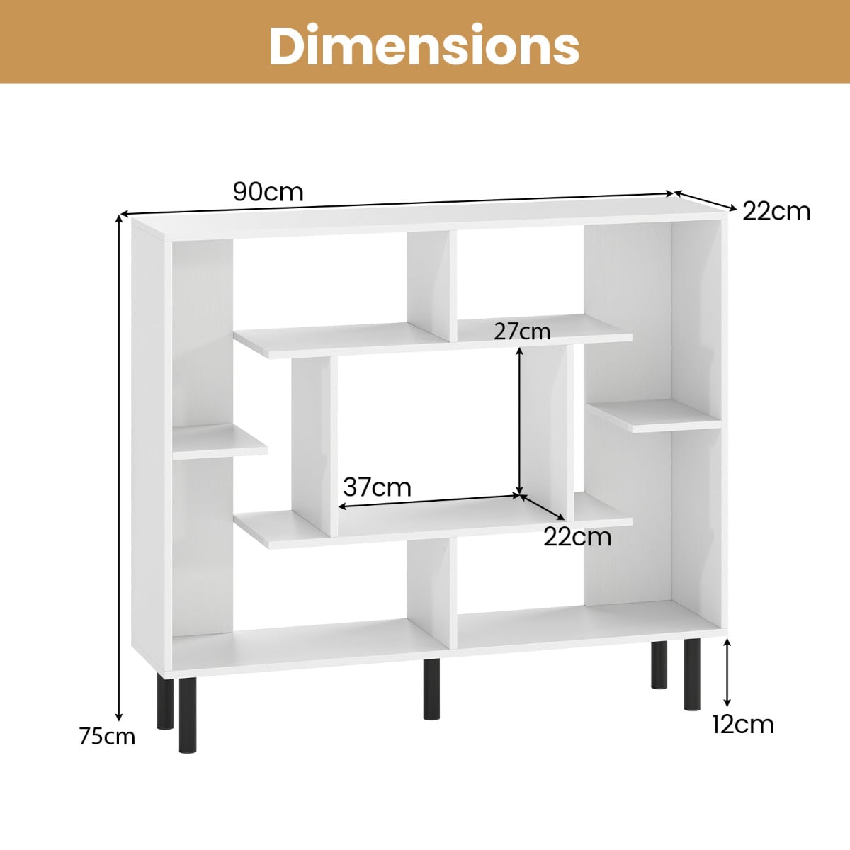 Modern Geometric Bookcase with Anti-tipping Devices-White