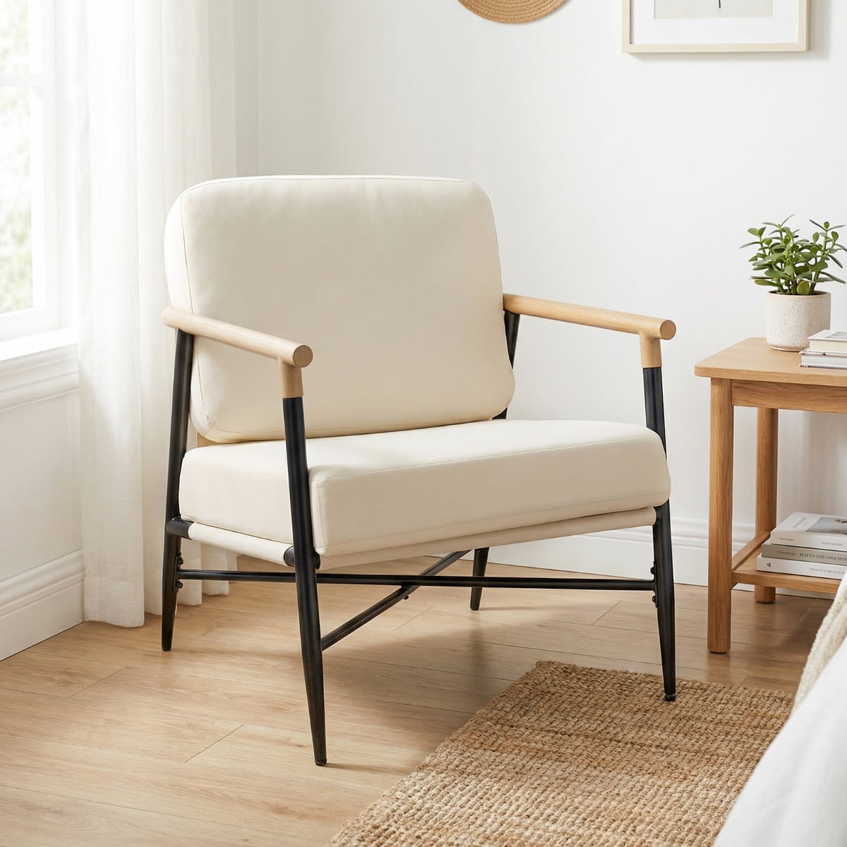 Modern Lounge Chair with Removable Zippered Cushions-Beige
