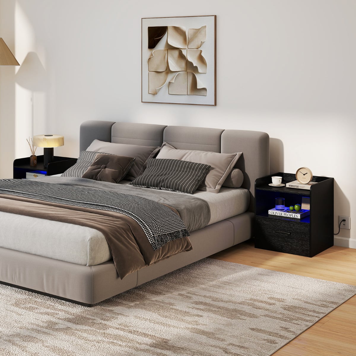 Modern Nightstand with Drawer and Open Shelf for Living Room and Bedroom-Black