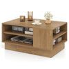 Modern Rectangle Coffee Table with 2-Tier Open Storage Shelves-Natural