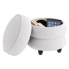 Modern Round Storage Ottoman with Removable Lid and Rubberwood Legs-White
