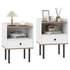Modern Sofa Side Table with Drawer and Metal Legs for Small Spaces-White-2 Pieces