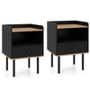 Modern Sofa Side Table with Drawer and Metal Legs for Small Spaces-Black-2 Pieces