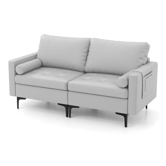 Modular Sectional Sofa Couch with 4 USB Ports in light grey fabric with black legs