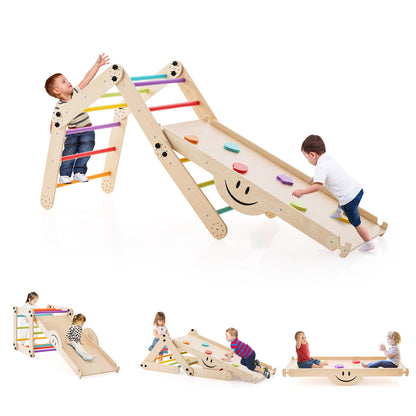 Montessori Climbing Set for Toddlers Foldable with Fun Seesaw-Colourful showing children playing