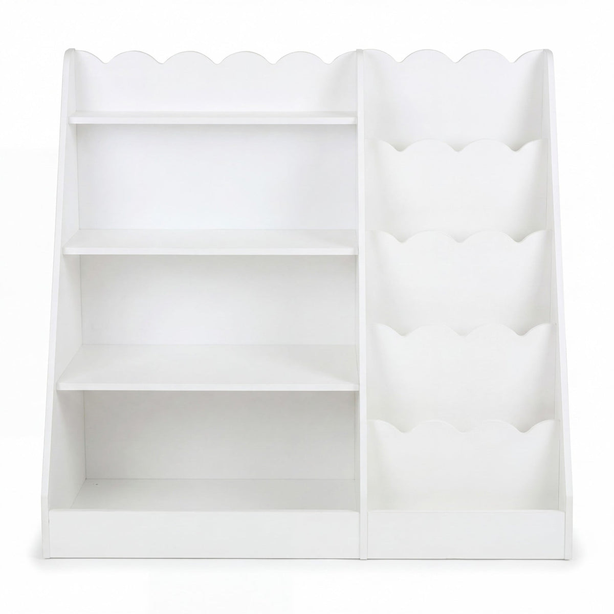 Montessori Kids Bookshelf with scalloped shelves in white