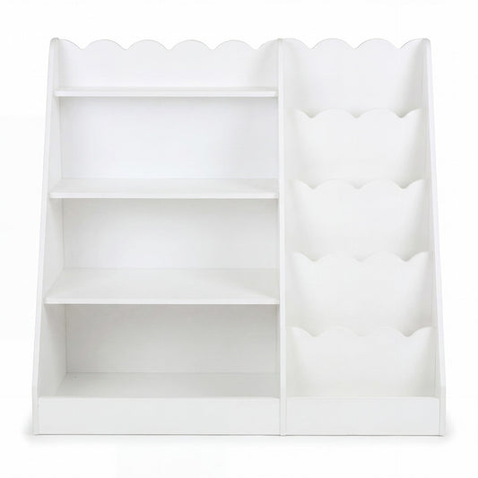 Montessori Kids Bookshelf with scalloped shelves in white