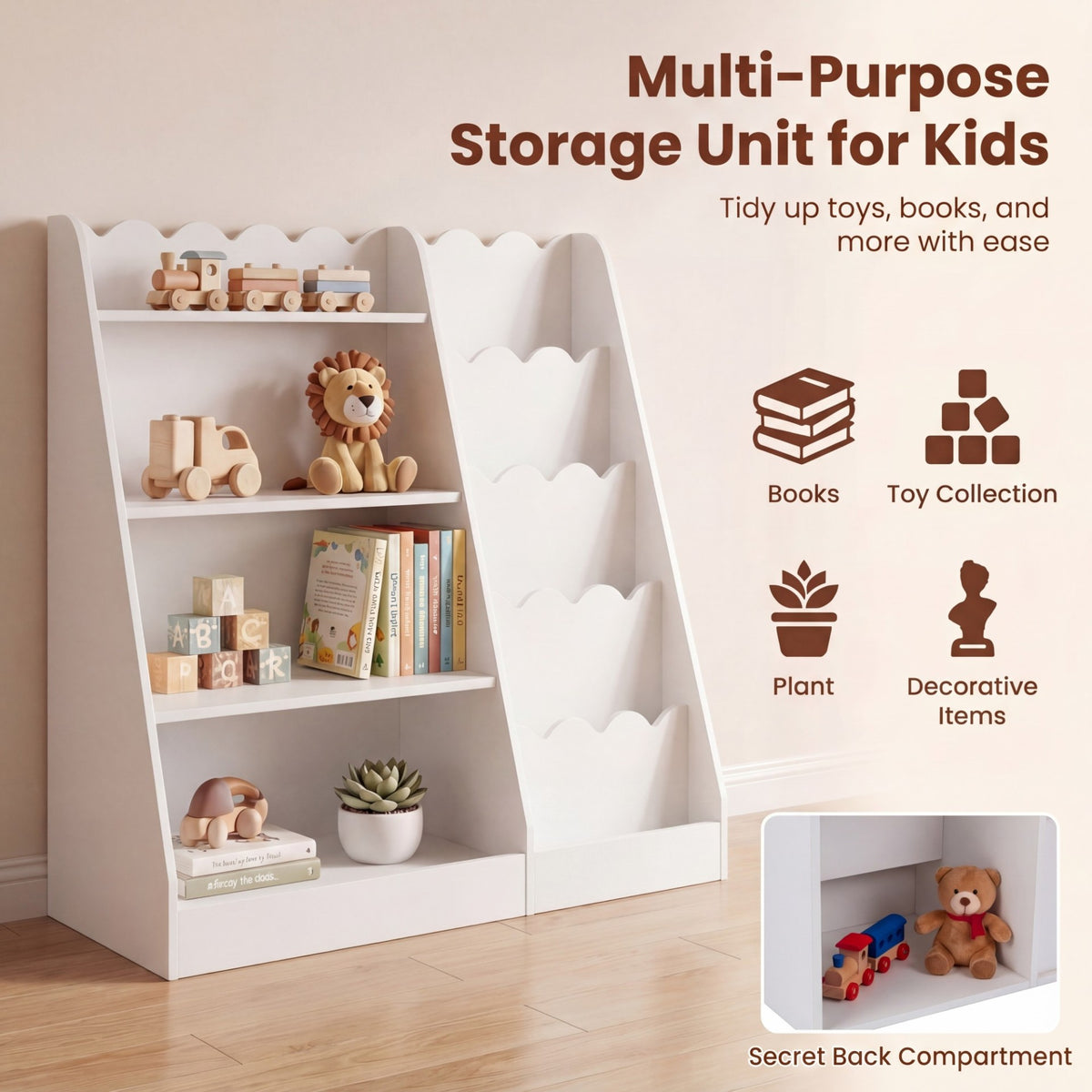 Montessori Kids Bookshelf in White