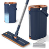 Mop and Bucket Set 3-Tank Flat Floor Mop and Bucket System with Wringer-Navy Blue