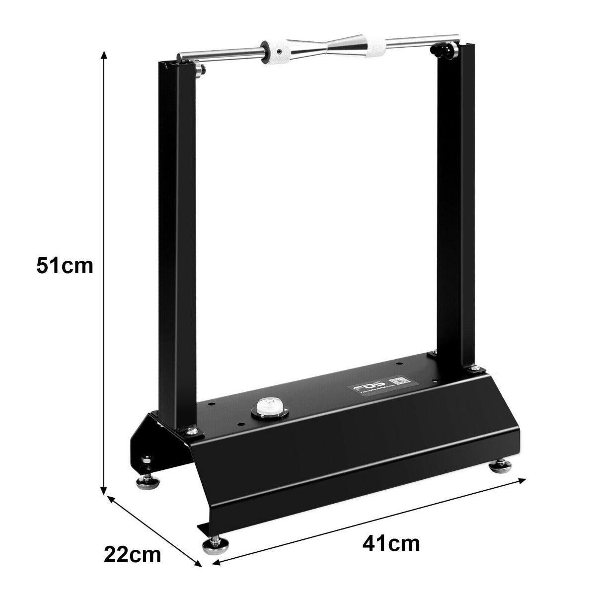 The wheel balancer showing dimensions for height and width with measurements indicated