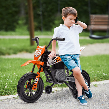 AIYAPLAY 12V Kids Electric Motorbike, Kids Electric Ride on motorcycle w/ Twist Grip Throttle, Training Wheels, Orange