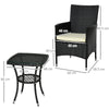 Outsunny 3 Pieces Rattan Bistro Set, Wicker Garden Furniture Set with 2-Tier Coffee Table and Chairs, Cushions, for Outdoor Patio Balcony, Black
