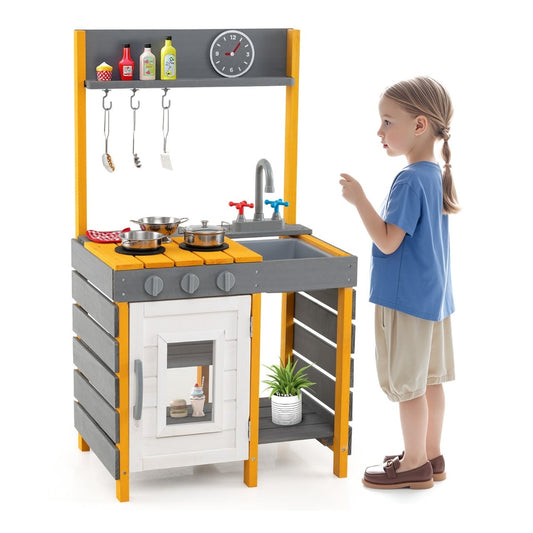Mud Kitchen for Kids with stoves, removable sink and faucet in grey