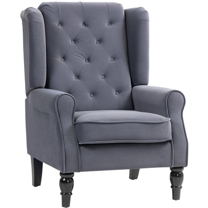HOMCOM Wingback Accent Chair, Retro Upholstered Button Tufted Occasional Chair for Living Room and Bedroom, Charcoal Grey