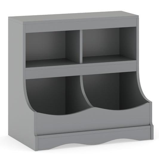 Multi-Bin Toy Storage Cabinet for Children's Room and Playroom in grey with two shelves and two bins
