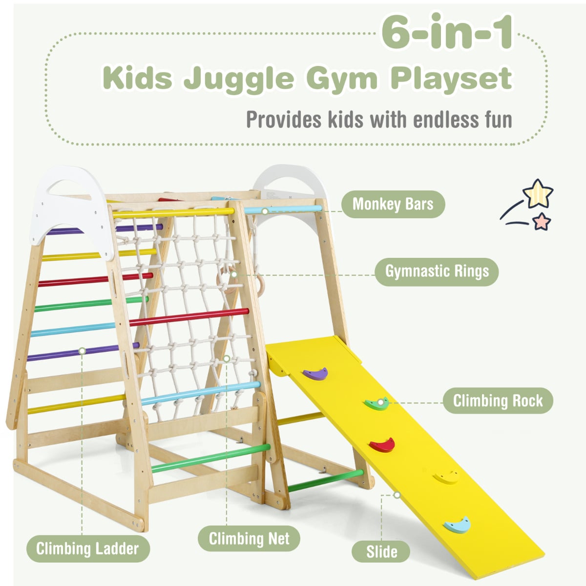 Multi-functional Kid's Climbing Toy with Slide and Climbing Net-Colourful
