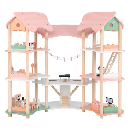 Close-up of the pink dollhouse playhouse showing interior details