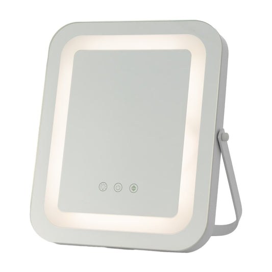 Multi-occasion 3 Colour LED Mirror with Smart Touch Control, a white rectangular mirror with a light-up frame and a stand