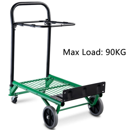 The garden trolley in a horizontal platform mode with a maximum load label