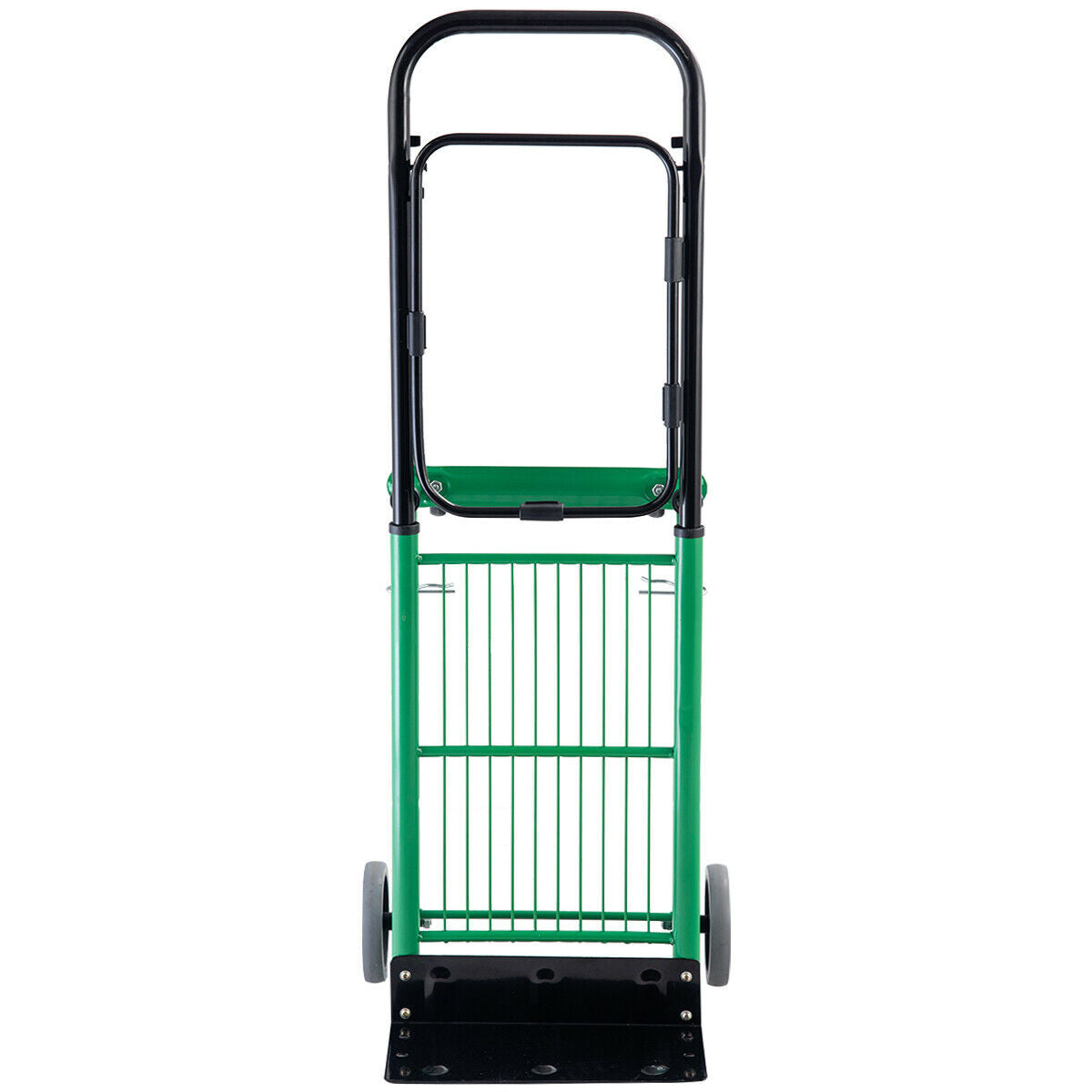 The garden trolley shown from the front with the base plate folded down