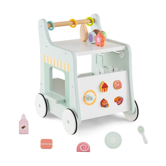 Multifunctional Ice Cream Cart Toy with sweet accessories and smooth wheels in green