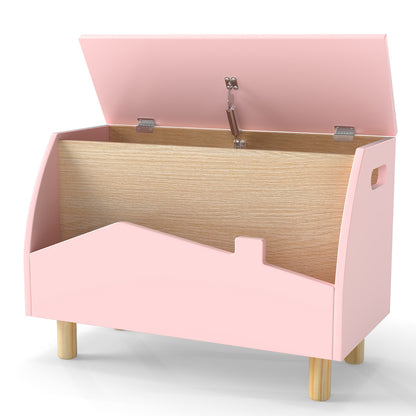 Multifunctional Kids Toy Box with Safety Hinge for Playroom shown with the lid open