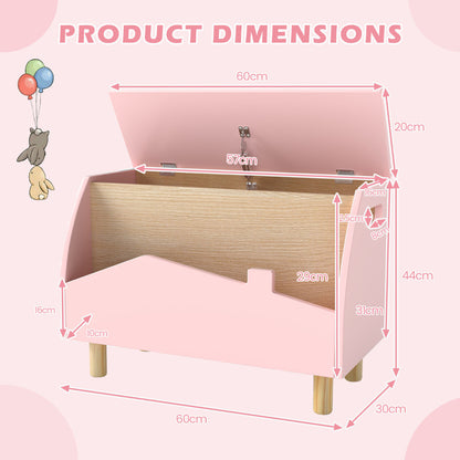 Multifunctional Kids Toy Box with Safety Hinge for Playroom in Pink